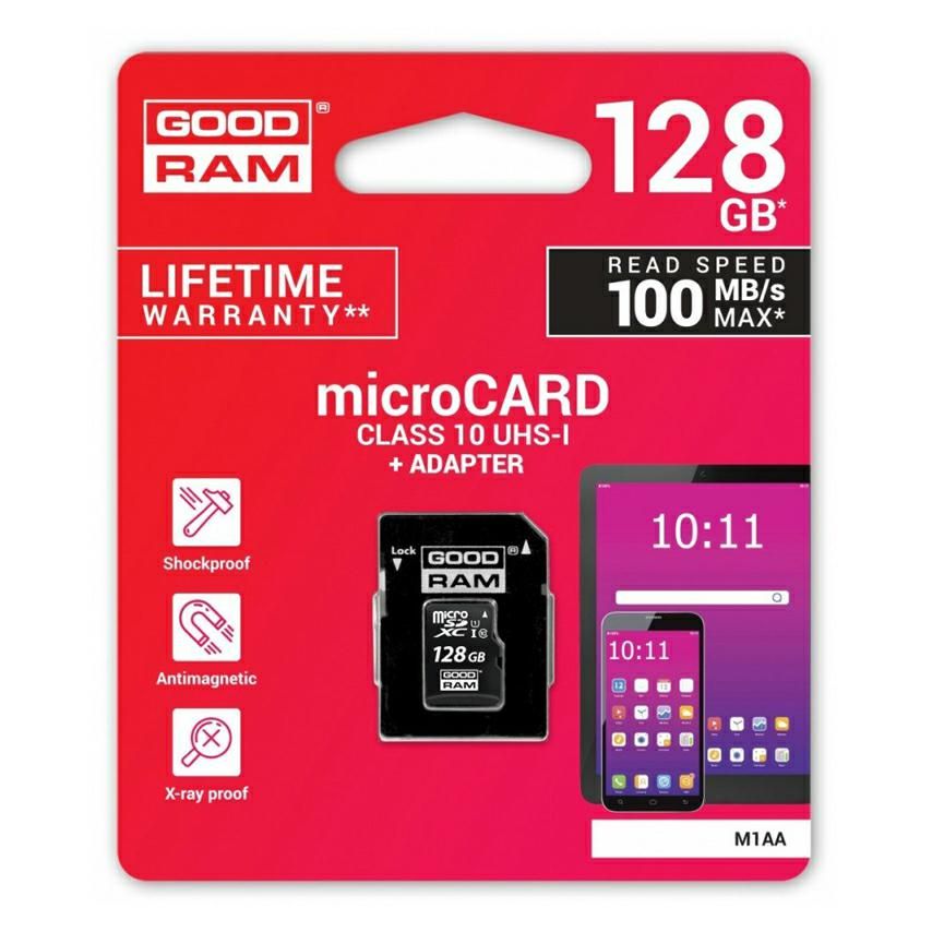 Paměťová karta microSD 128GB Class 10 UHS + adaptér 100MB GoodRam