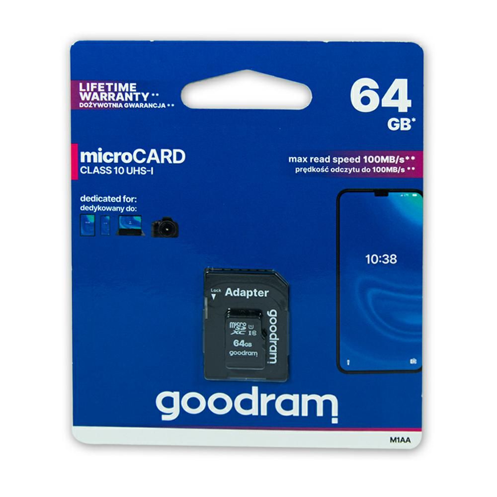 Paměťová karta microSD 64GB Class 10 UHS + adaptér 100MB/s GoodRam